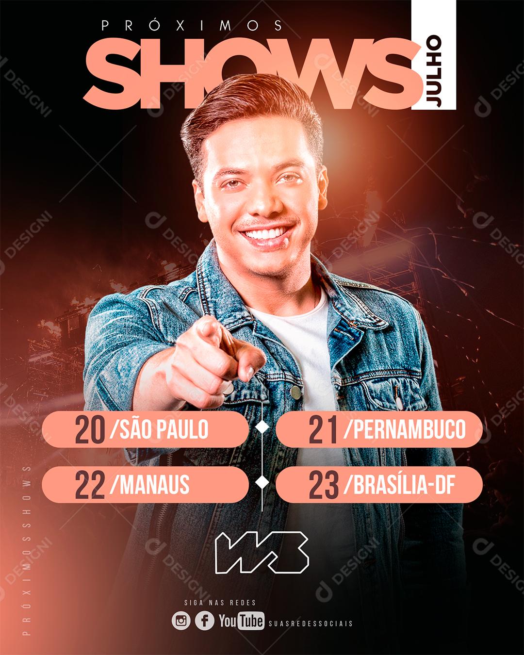 Social Media Agenda Próximos Shows Cantor Wesley Safadão PSD Editável