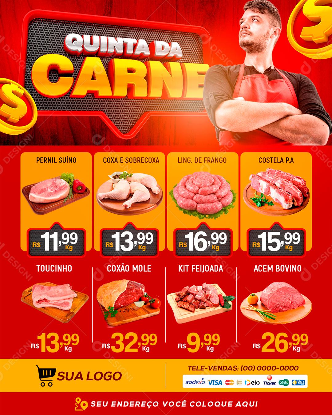 Social Media Encarte Casa de Carnes e Açougues Quinta da Carne PSD Editável