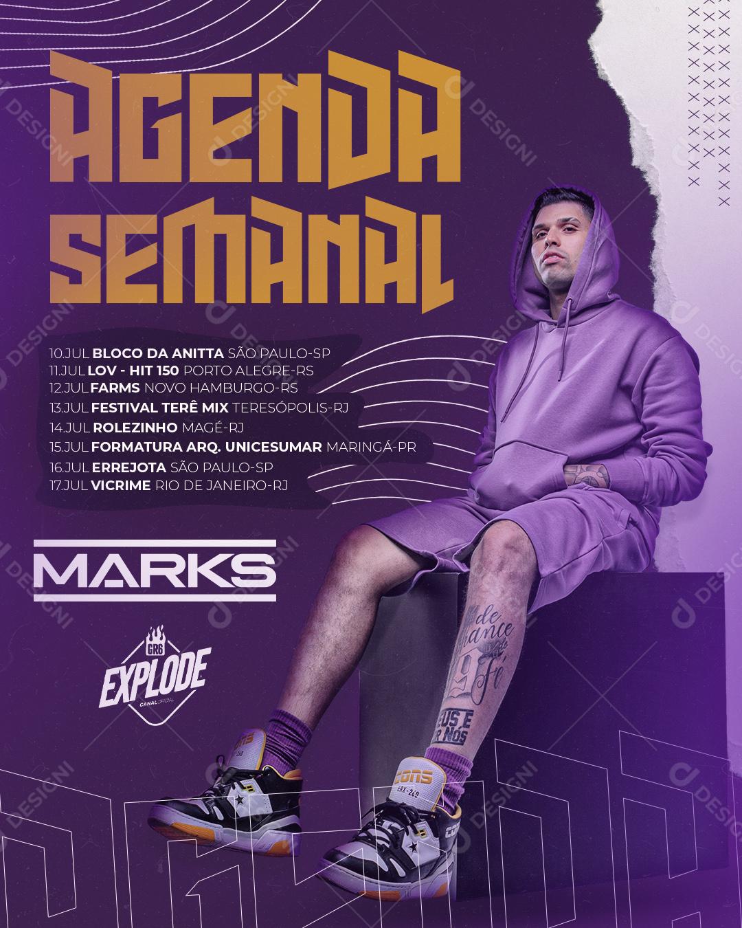 Flyer Agenda da Semanal Show Mc Marks Social Media PSD Editável