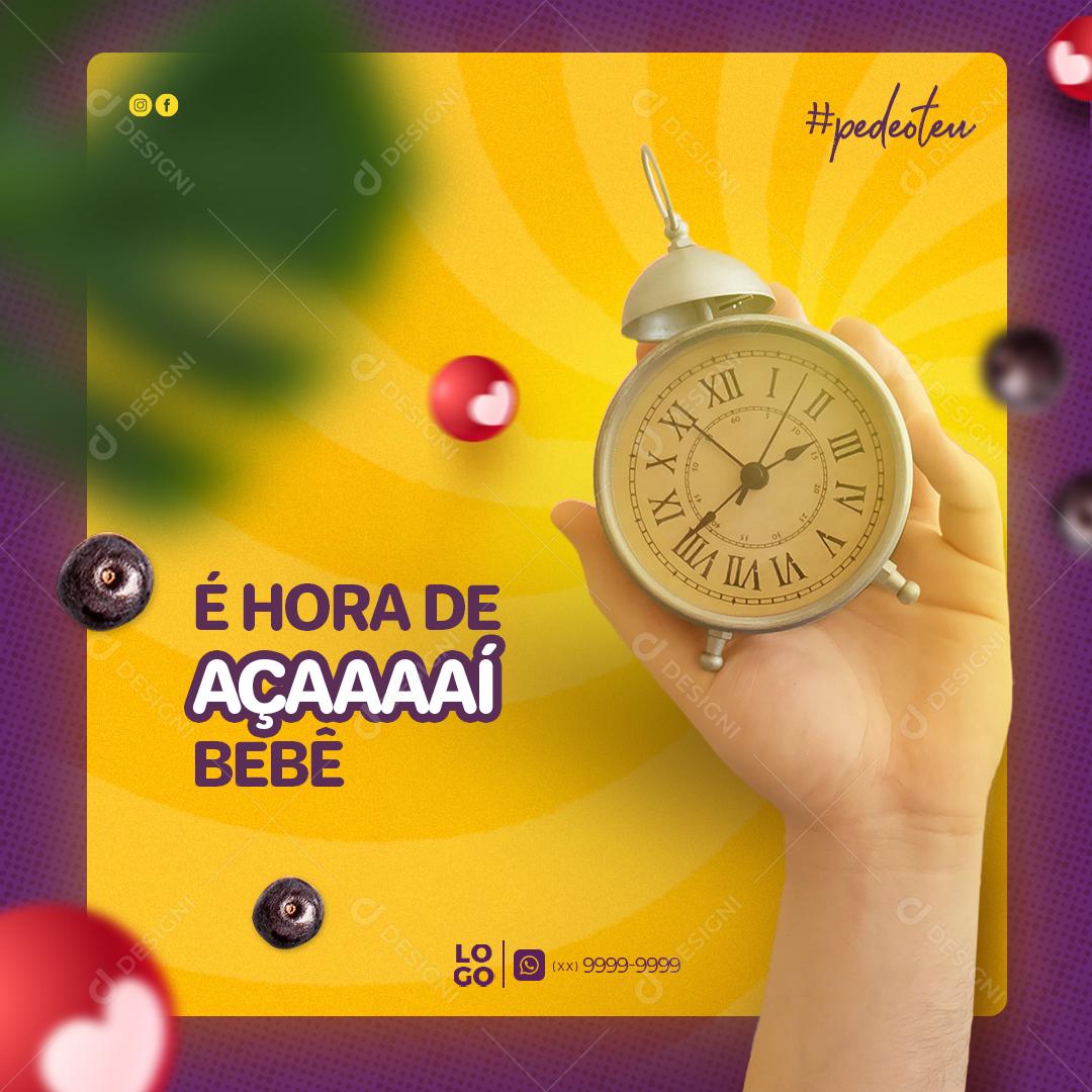 Social Media É Hora de Açaí Bebê Açaíteria PSD Editável