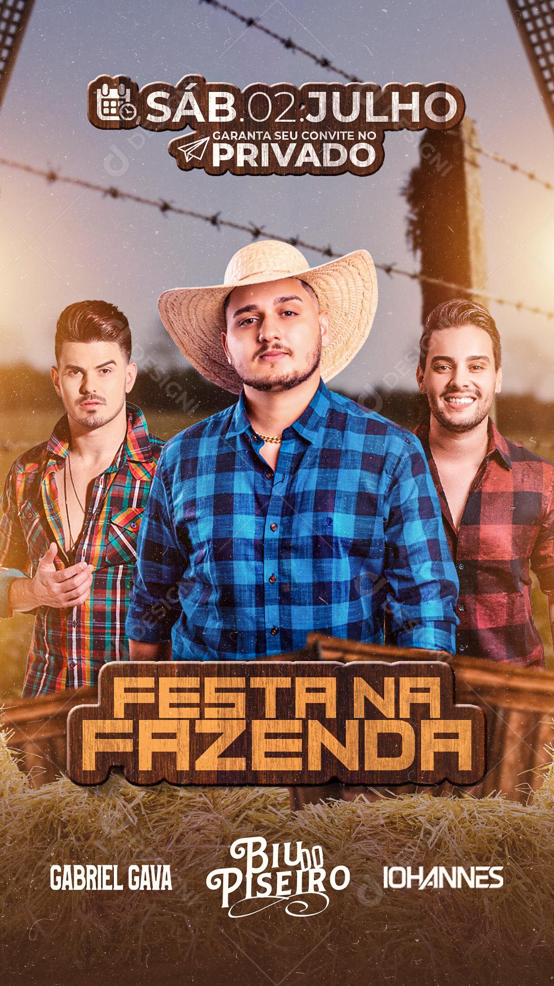 Story Flyer Festa na Fazenda Gabriel Gava, Biu do Piseiro e Iohannes Social Media PSD Editável