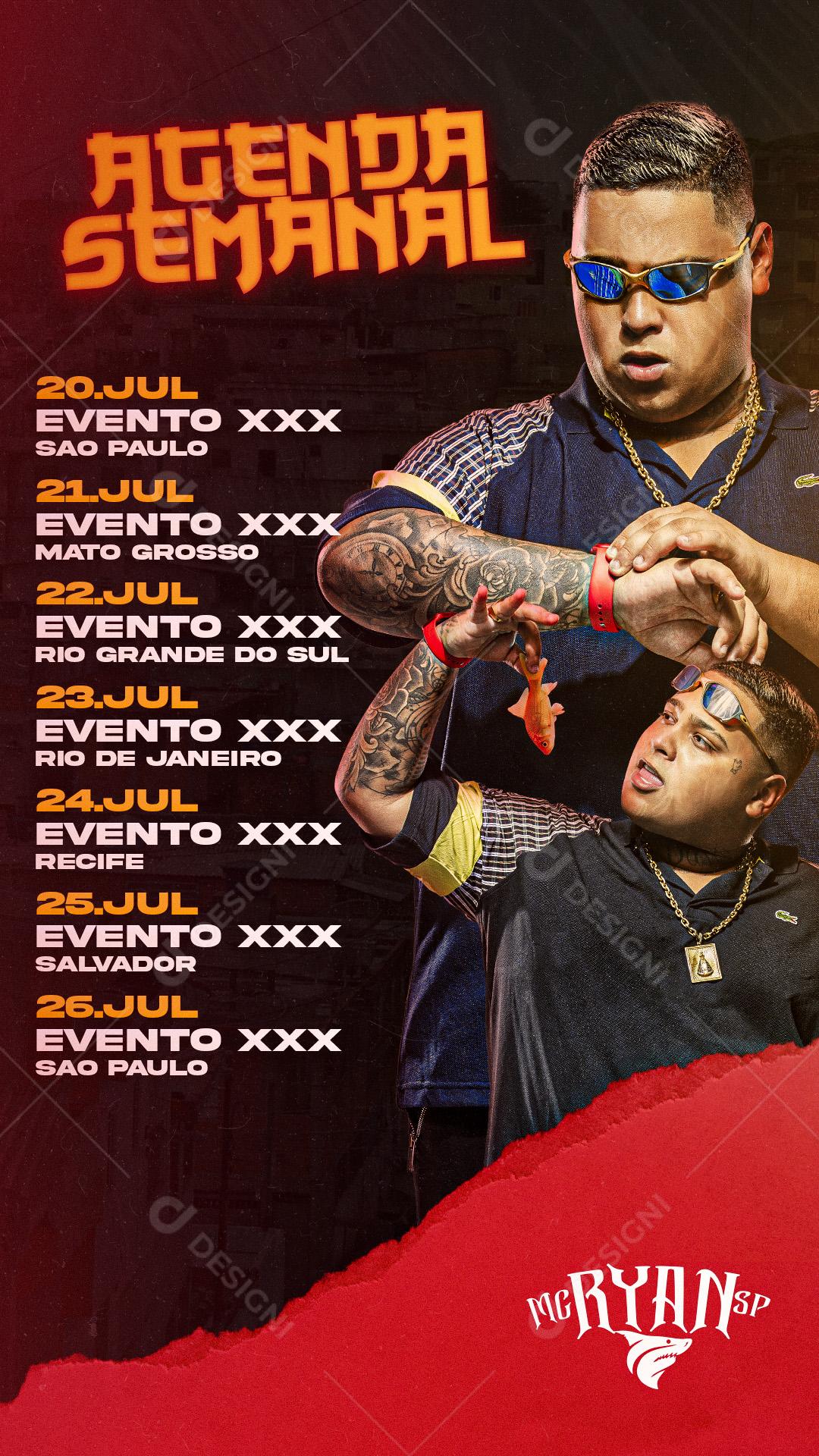 Story Flyer Agenda Semanal Show Mc Ryan Social Media PSD Editável