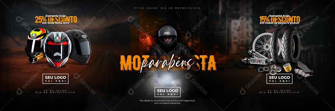 Social Media Carrossel Dia do Motociclista Parabéns Dirija Sempre Com Segurança PSD Editável