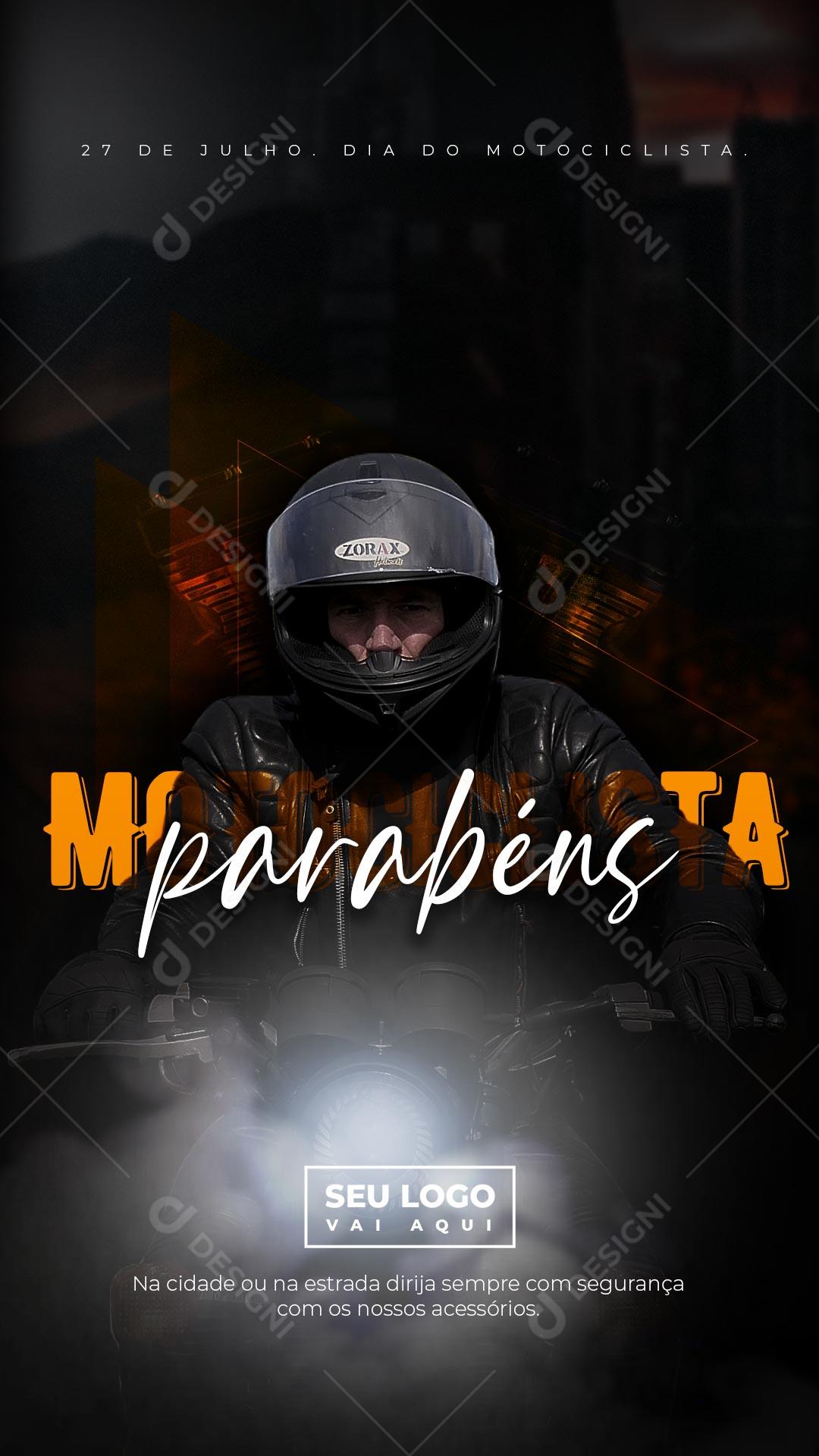 Social Media Story Dia do Motociclista Parabéns Dirija Sempre Com Segurança PSD Editável