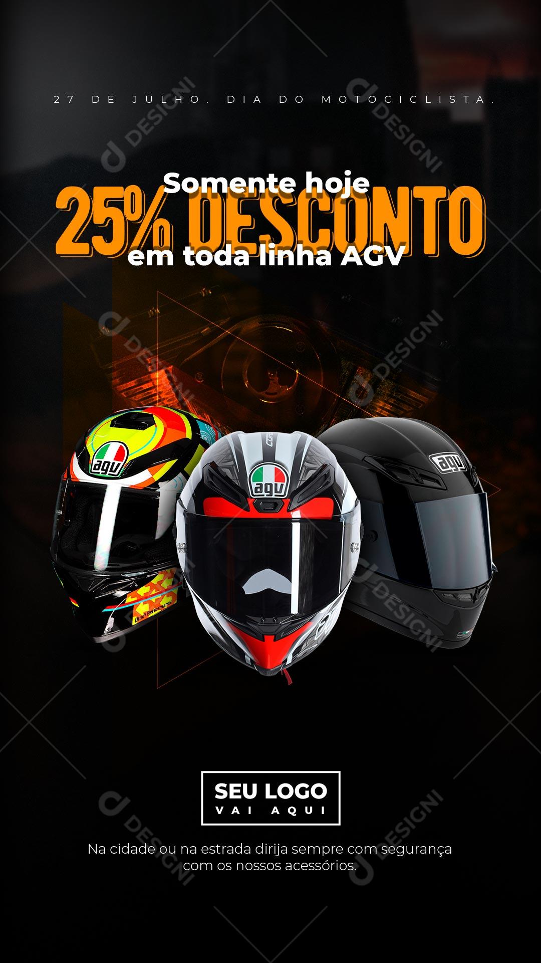 Post Story Dia do Motociclista 25% de Desconto Somente Hoje Social Media PSD Editável