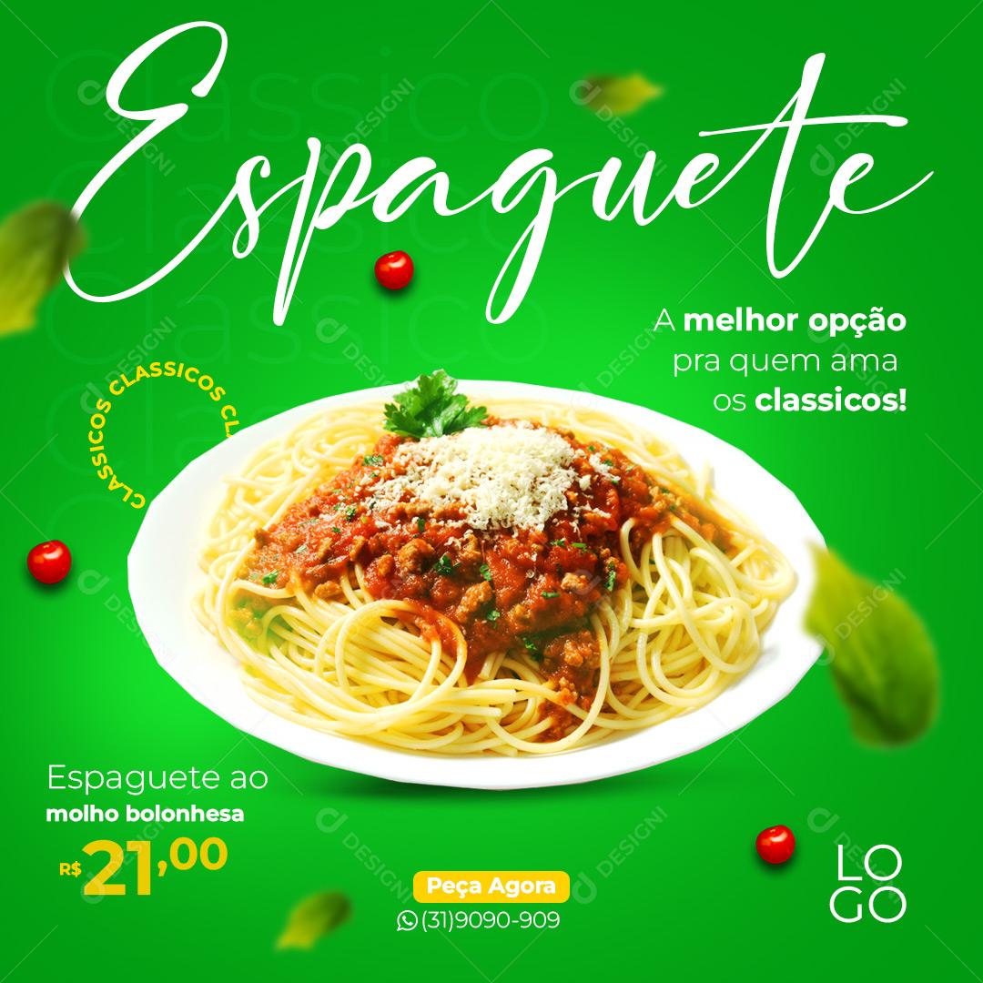 Social Media Espaguete A Melhor opção pra quem ama Restaurante PSD Editável