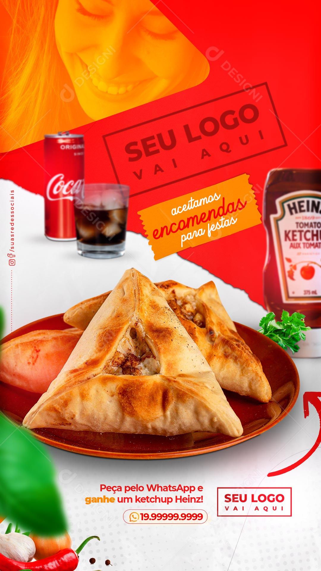 Social Media Story Lanchonetes Pensou em Salgadinho Esfira Está Aqui PSD Editável