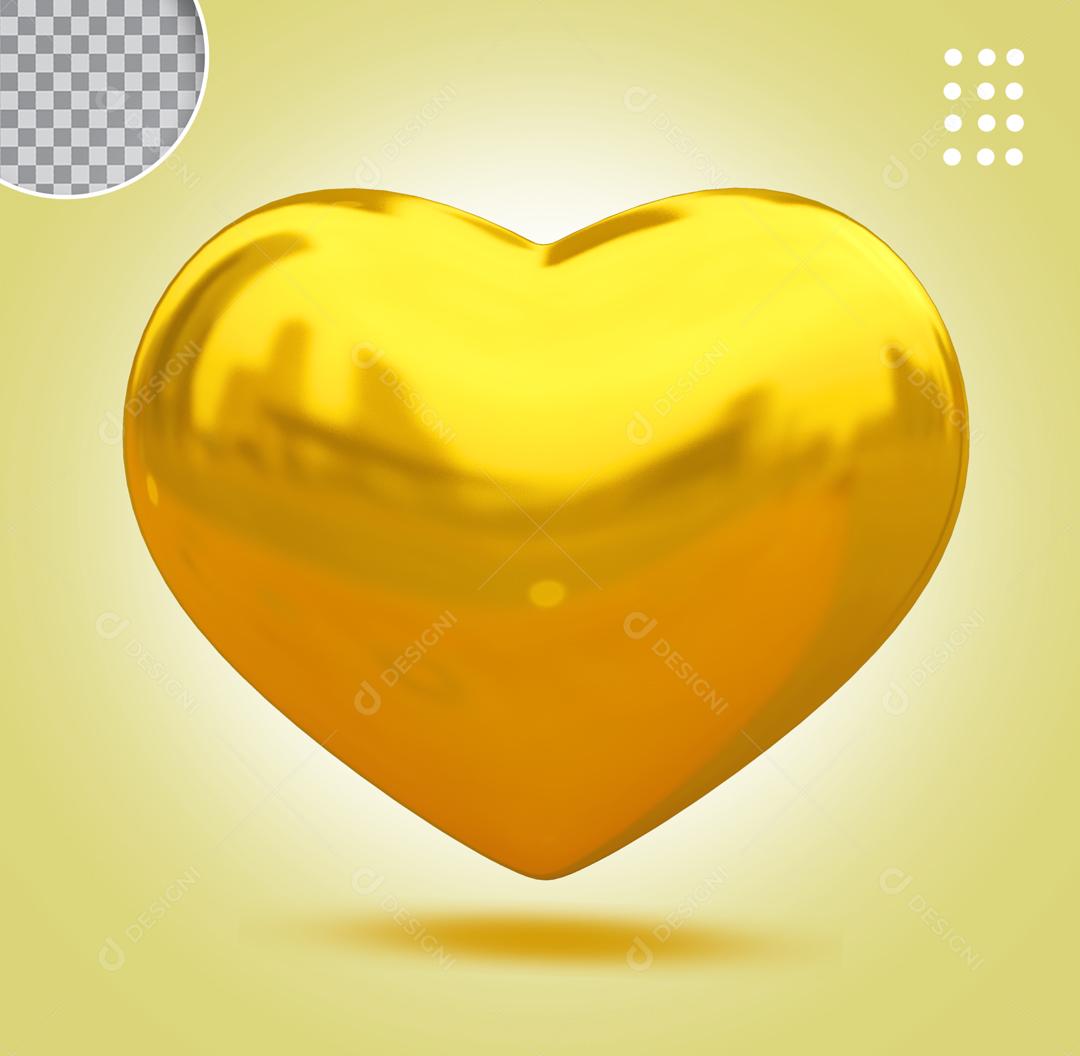 Coração 3D Amarelo Elemento para Composição PSD