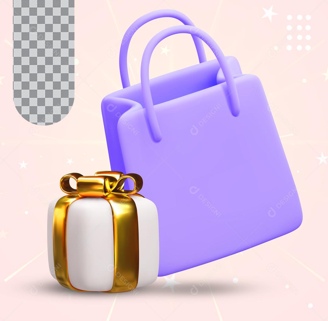 Elemento 3D Sacolas e Presentes para Composição PSD