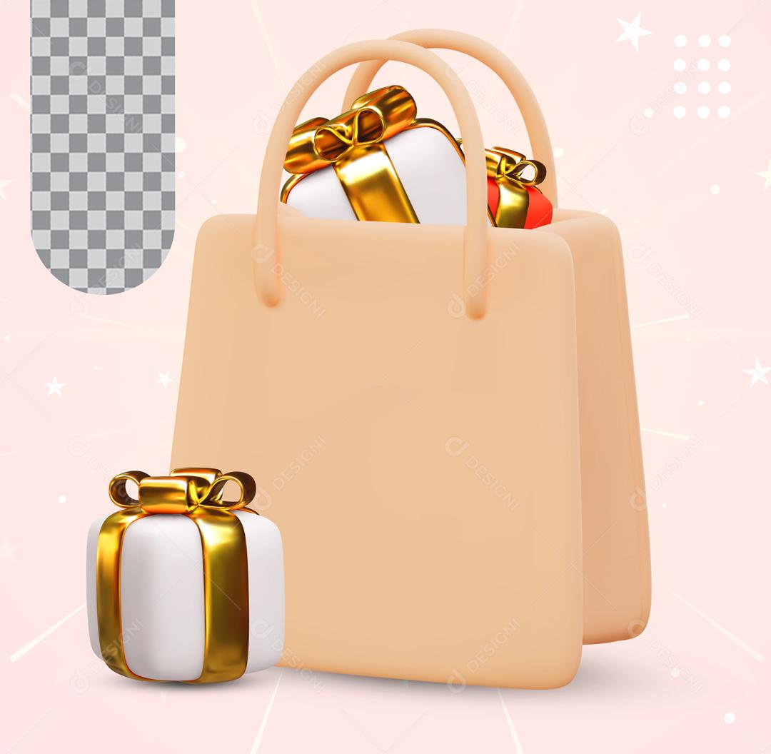 Elemento 3D Sacolas e Presentes para Composição PSD