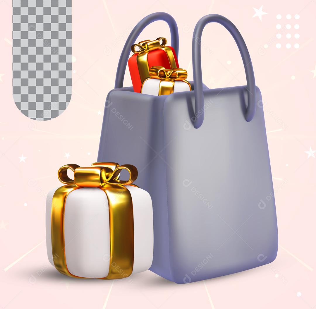 Sacolas e Presentes 3D Elemento para Composição PSD