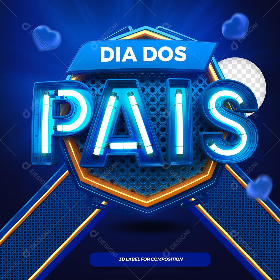 Selo 3D Dia dos Pais Texto Com Luzes Neon PSD