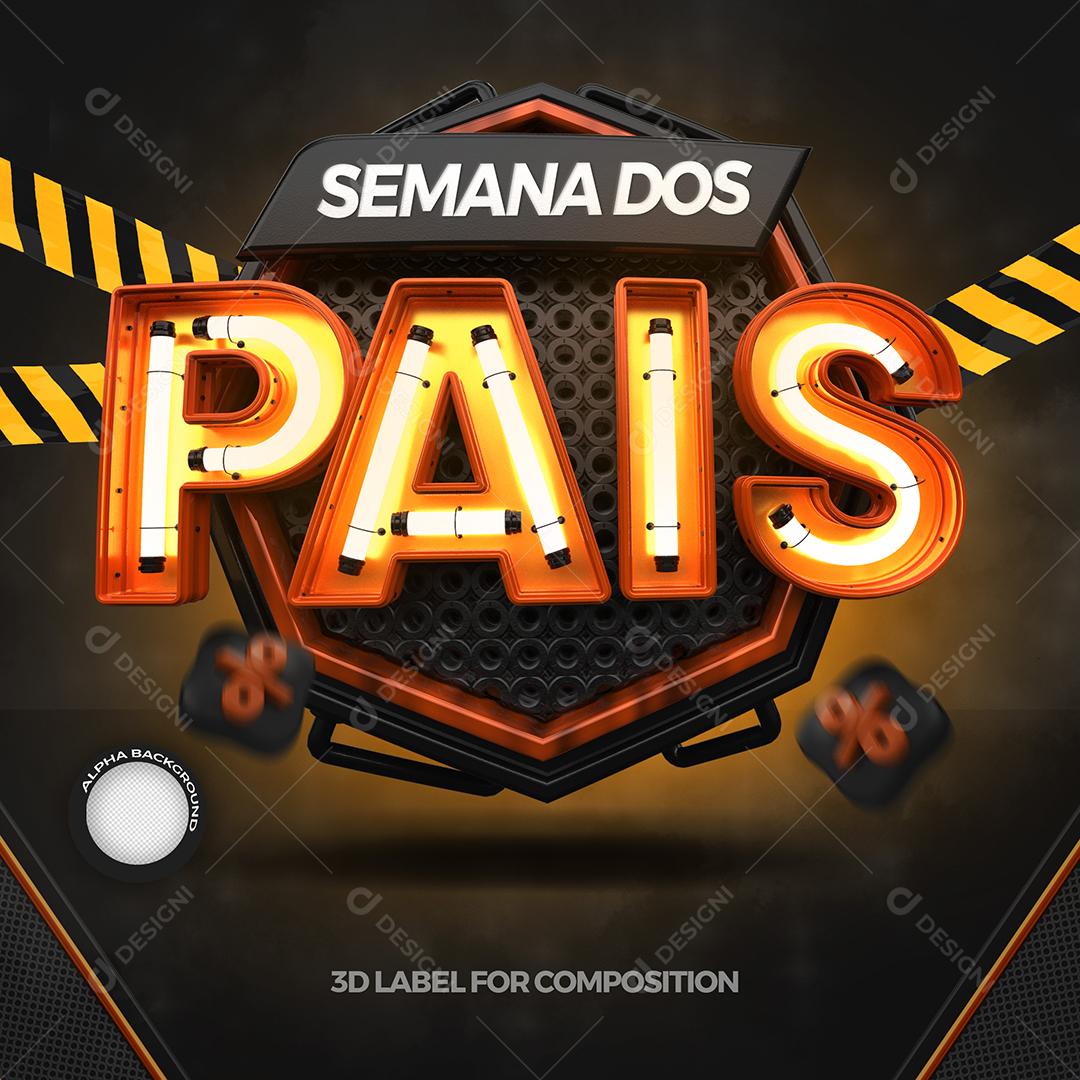 Selo 3D Semana Dos Pais Texto Com Luzes Neon Dourada PSD