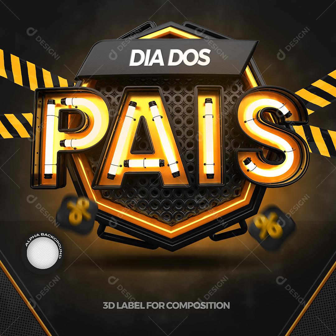 Selo 3D Dia dos Pais Texto Com Luzes Neon PSD