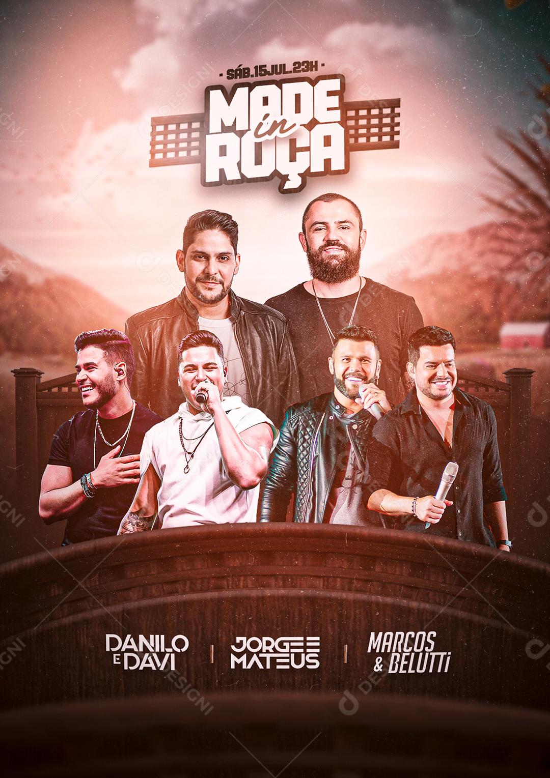 Social Media Made in Roça Danilo e Davi Jorge e Mateus Marcos e Belutti Flyer PSD Editável