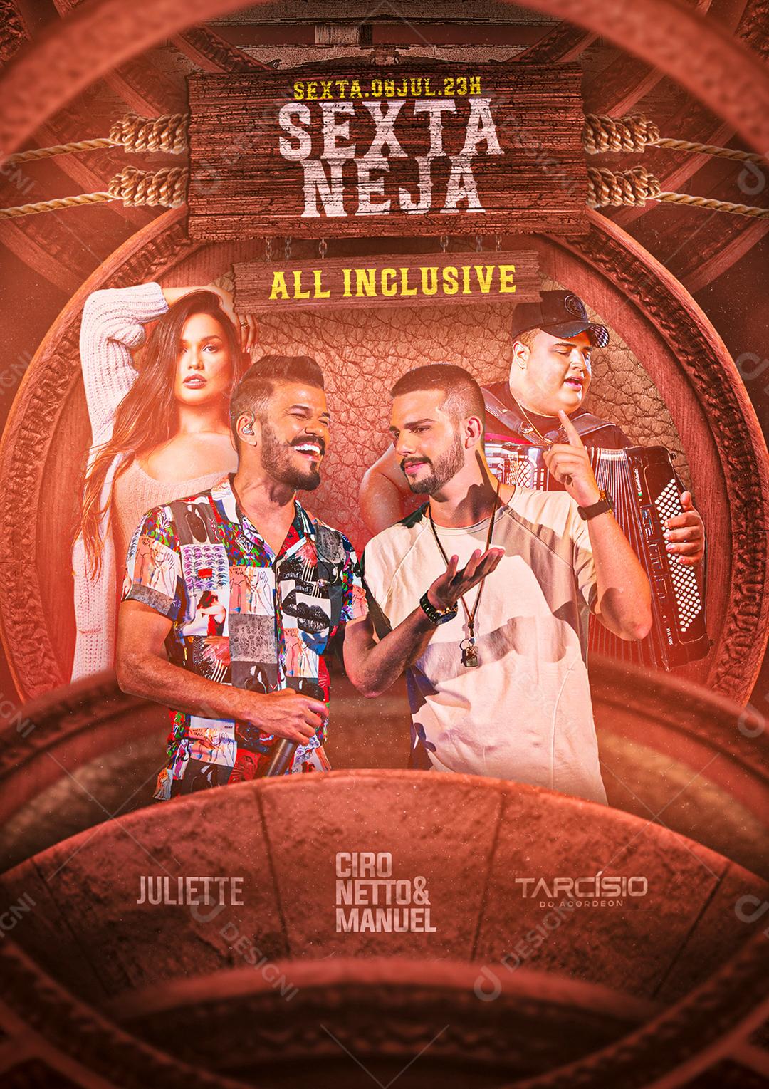 Social Media Sexta Neja All Inclusive Juliette Ciro Netto e Manuel Tarcísio Flyer PSD Editável