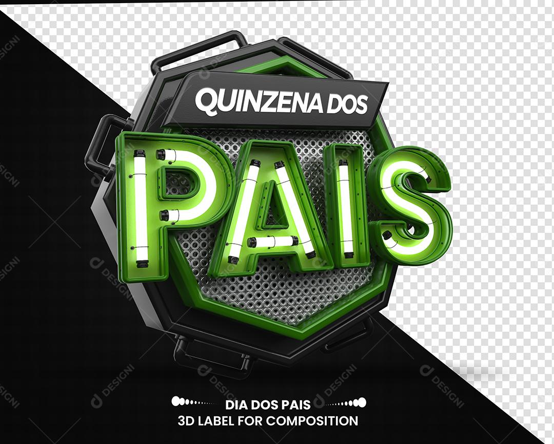 Selo 3D Quinzena Dos Pais Texto Com Luzes Neon Verde PSD