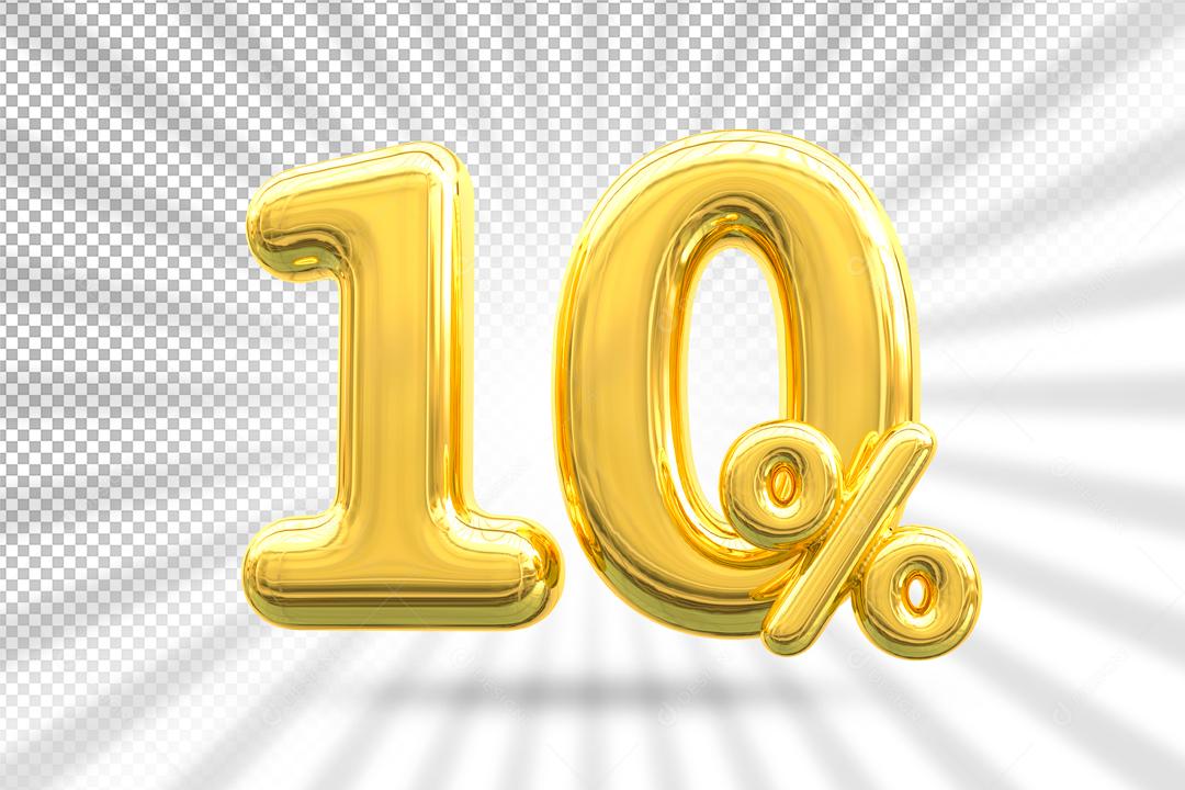 Número 10% Dourado Elemento 3D Para Composição PSD