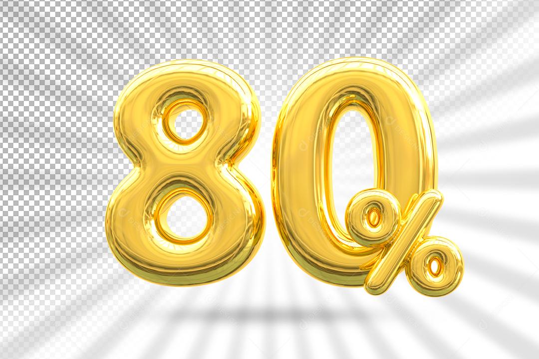 Número 80% por cento 3D Dourado para Composição PSD