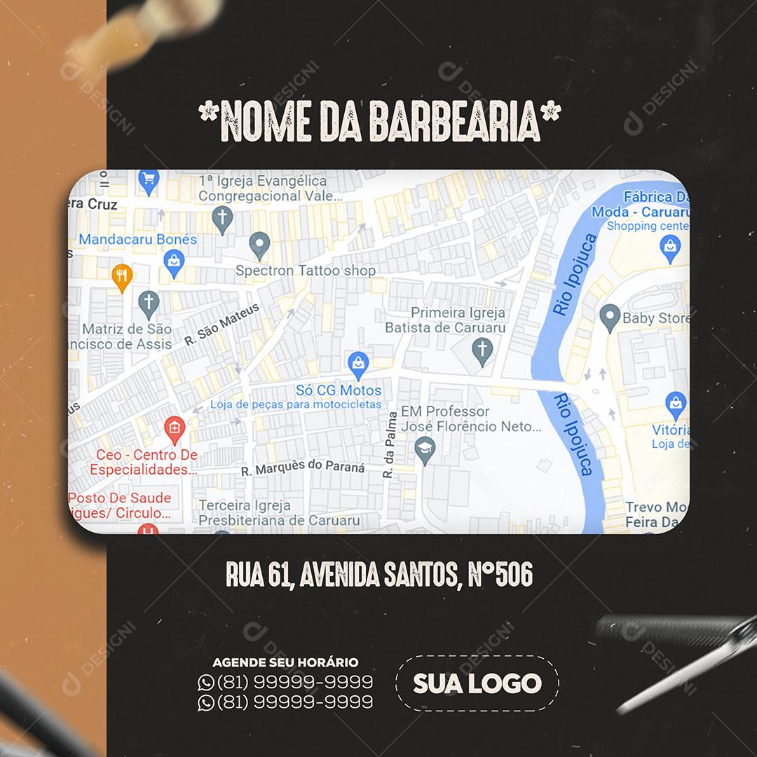Social Media Barbearia Localização Endereço PSD Editável