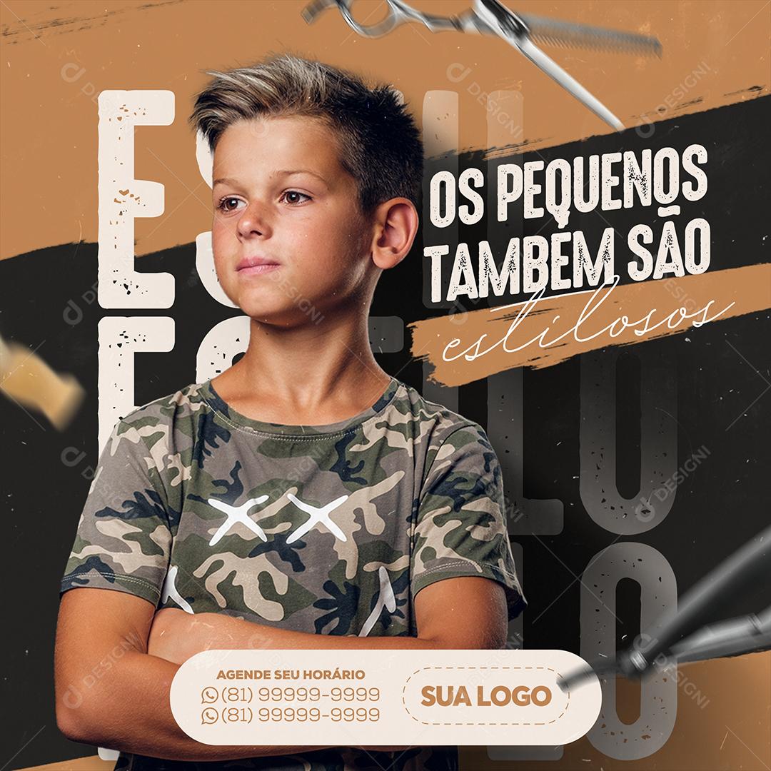 Social Media Barbearia Os Pequenos Também São Estilosos PSD Editável