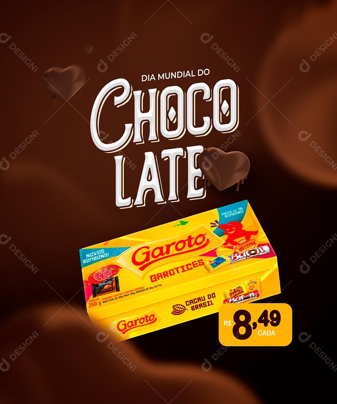 Social Media Dia Mundial do Chocolate Ofertas Caixa de Bombom Garoto PSD Editável