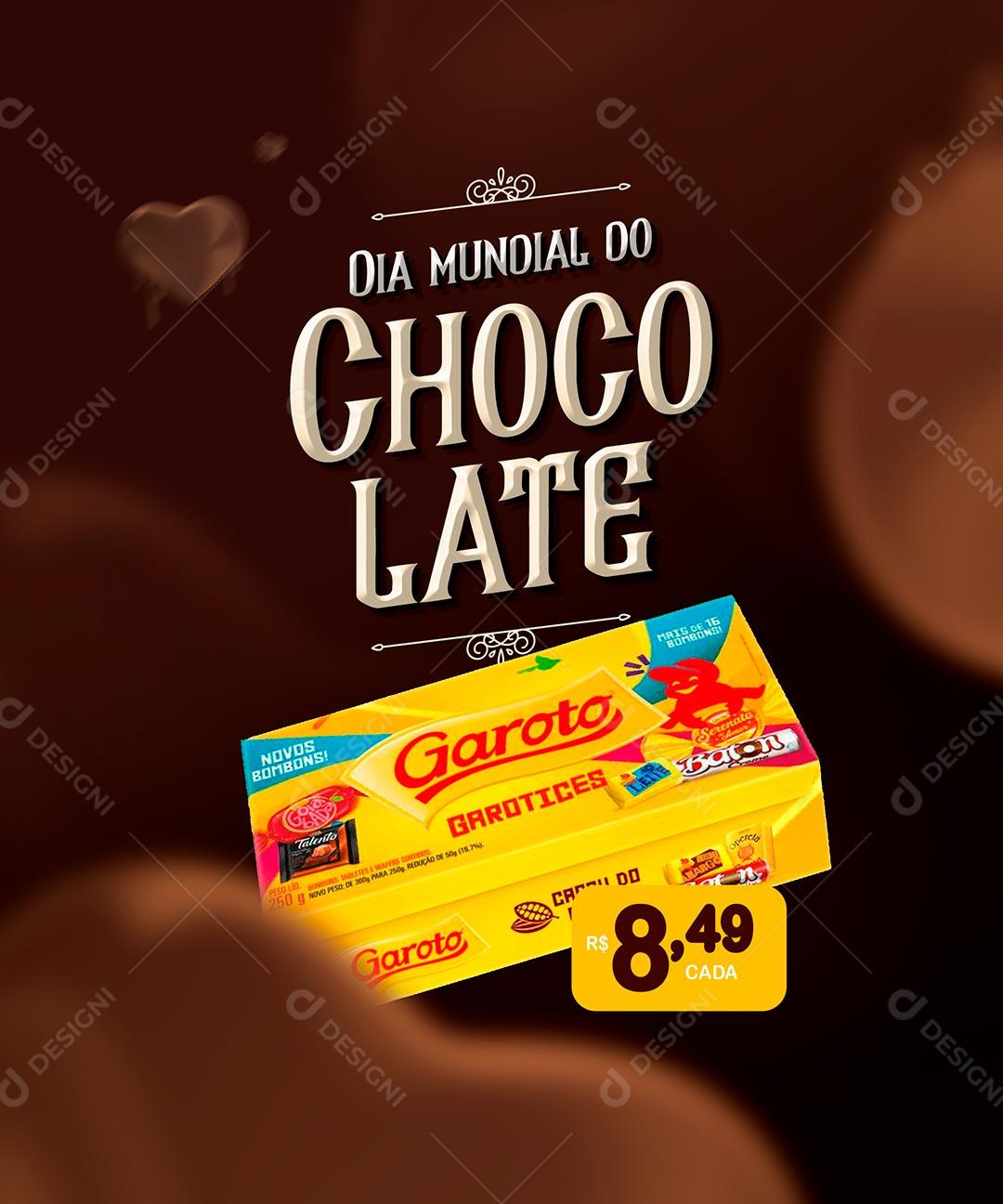 Social Media Dia Mundial do Chocolate Ofertas Caixa de Bombom Garoto PSD Editável
