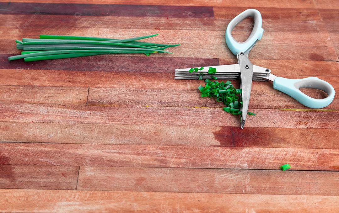 Tesoura tabua de madeira alecrim cheiro verde