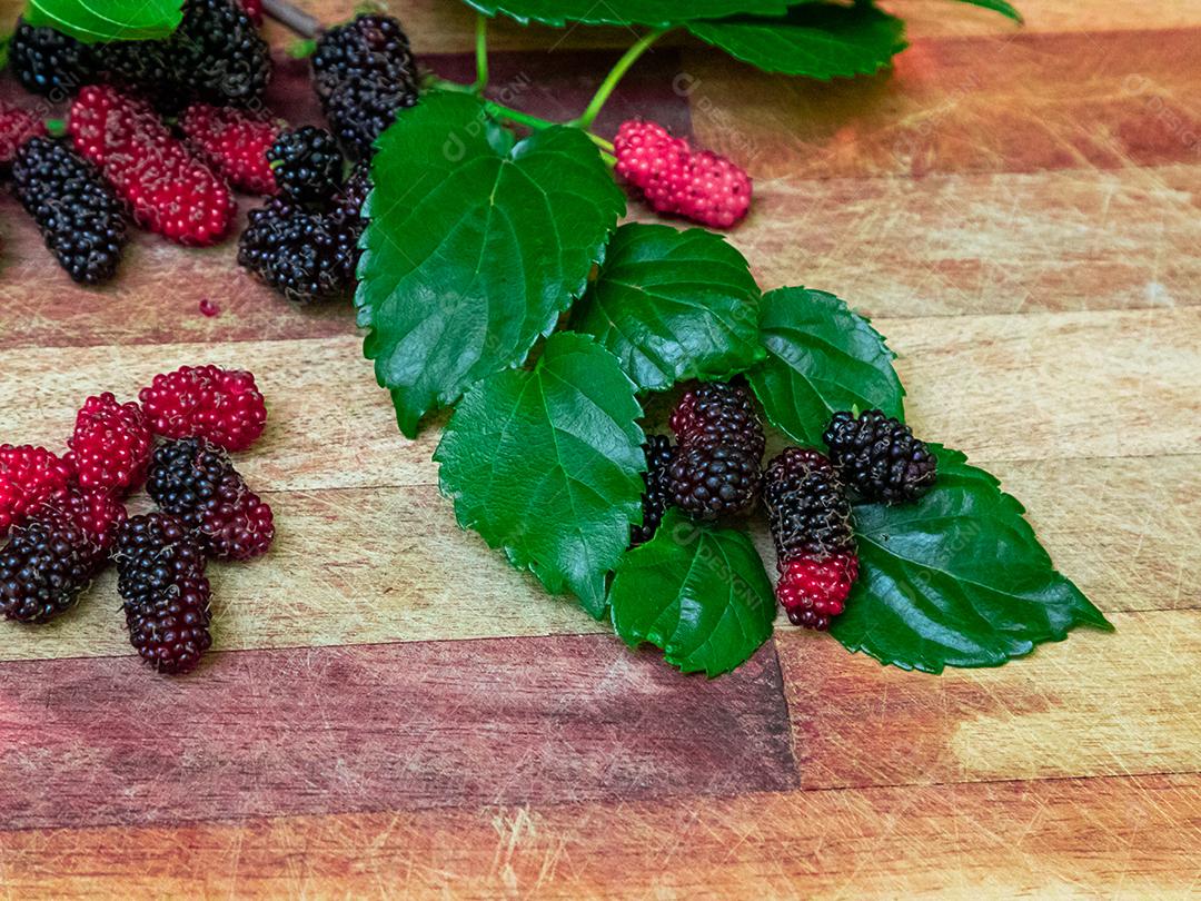 Comida fruta amora folhas verdes