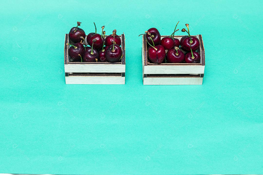 Caixas de cerejas frutas comida alimentos saudaveis