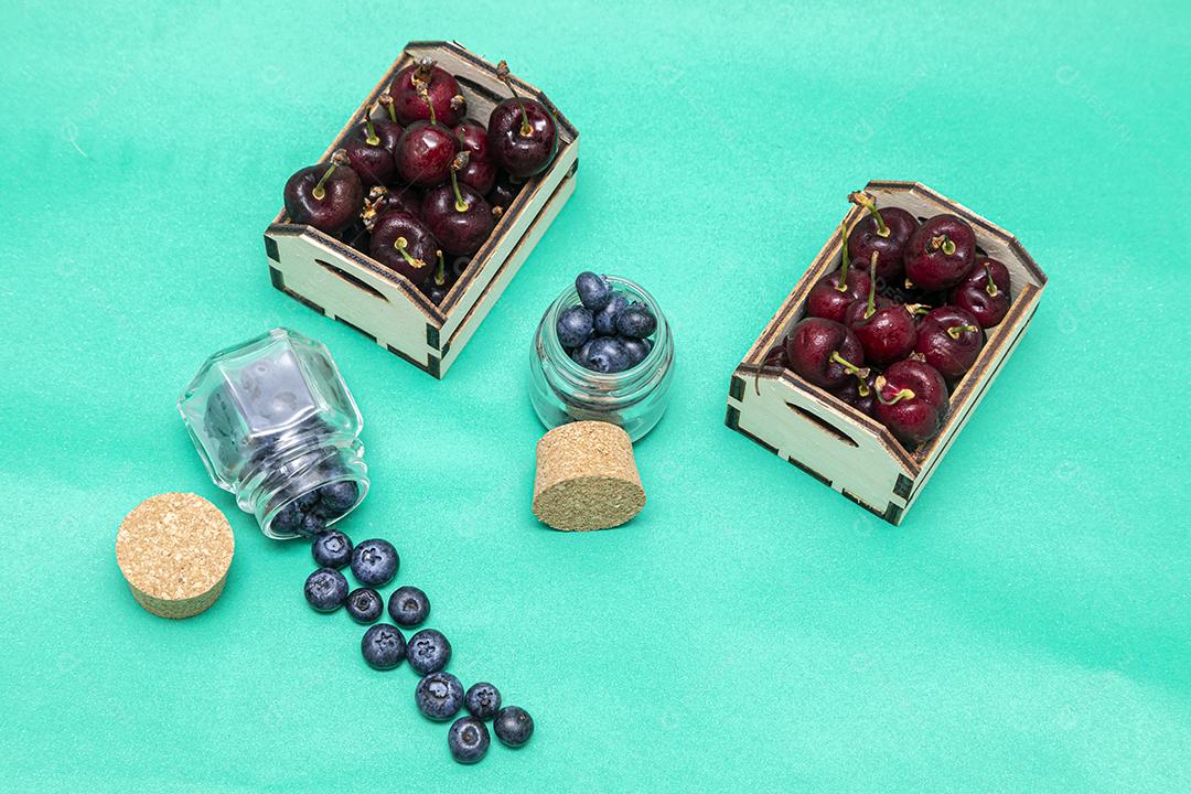 Caixas de cerejas frutas comida alimentos saudaveis