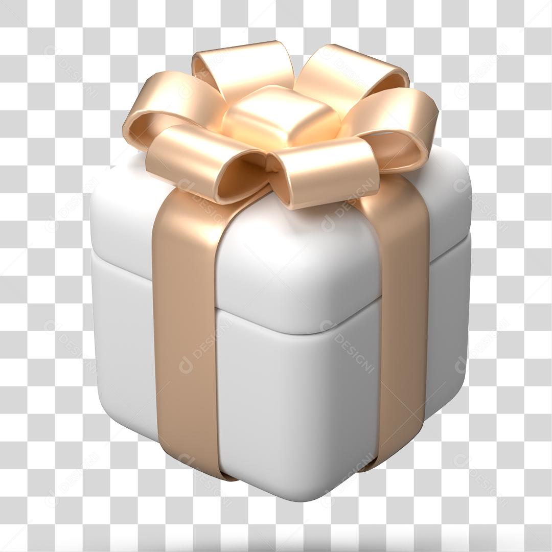 Caixa de Presente Branca Elemento 3D PNG Transparente