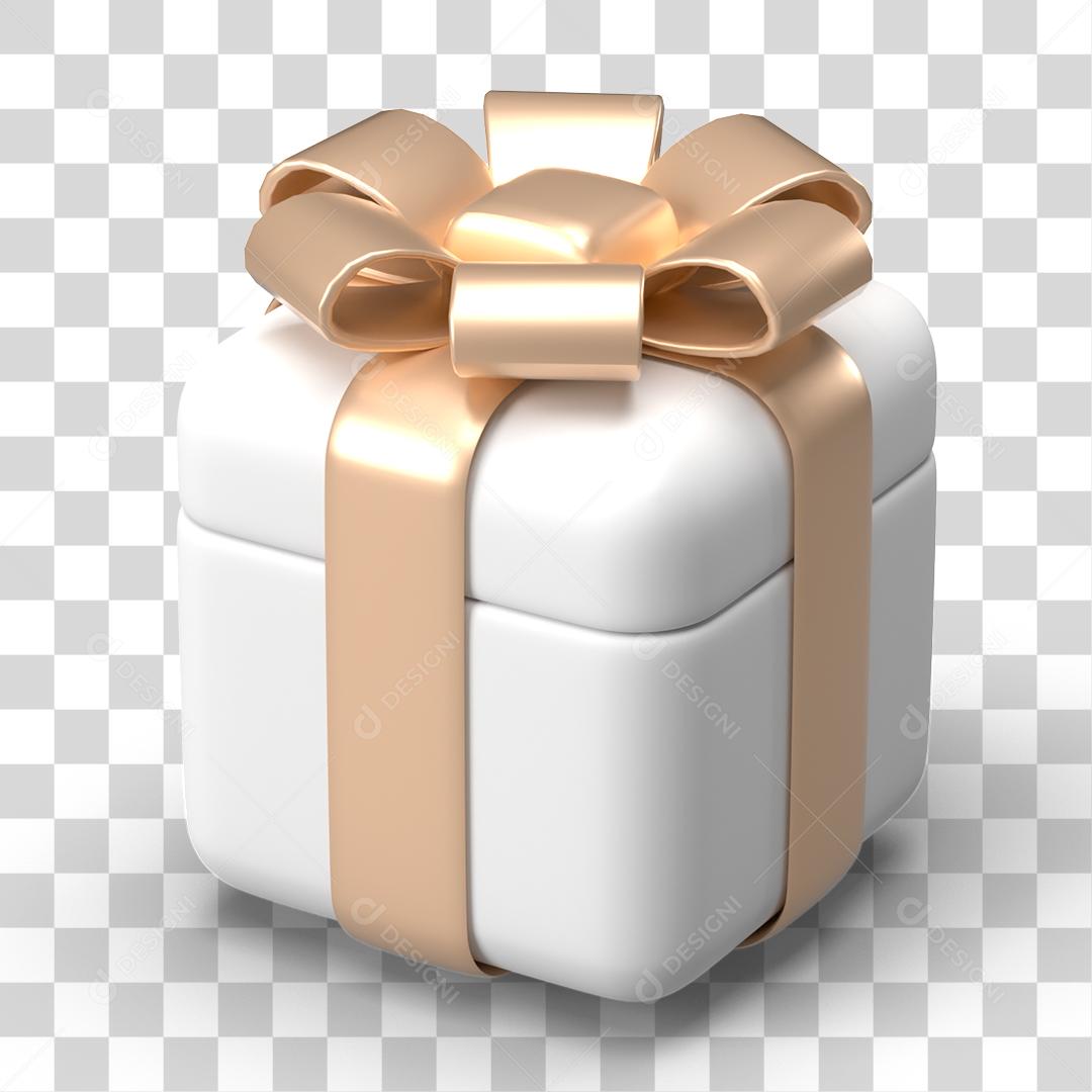 Caixa de Presente Branca Aberta Elemento 3D PNG Transparente
