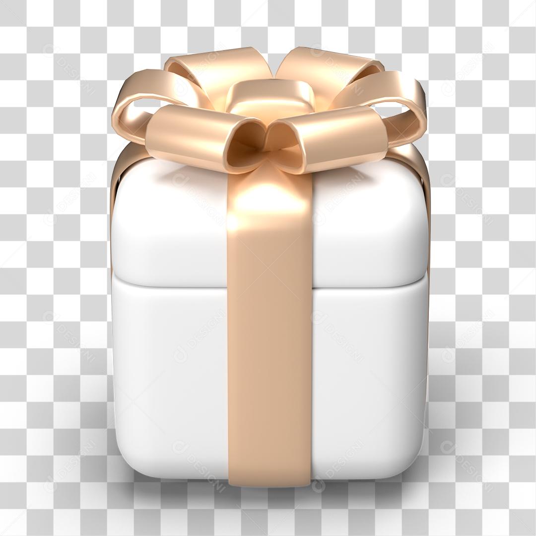 Caixa de Presente Branca Elemento 3D PNG Transparente