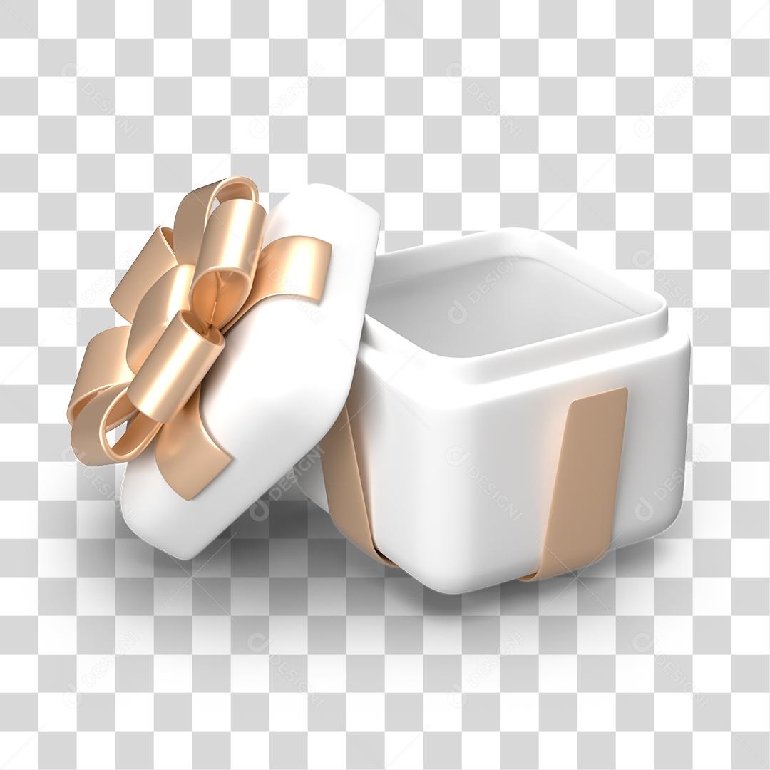 Caixa de Presente Branca Aberta Elemento 3D PNG Transparente