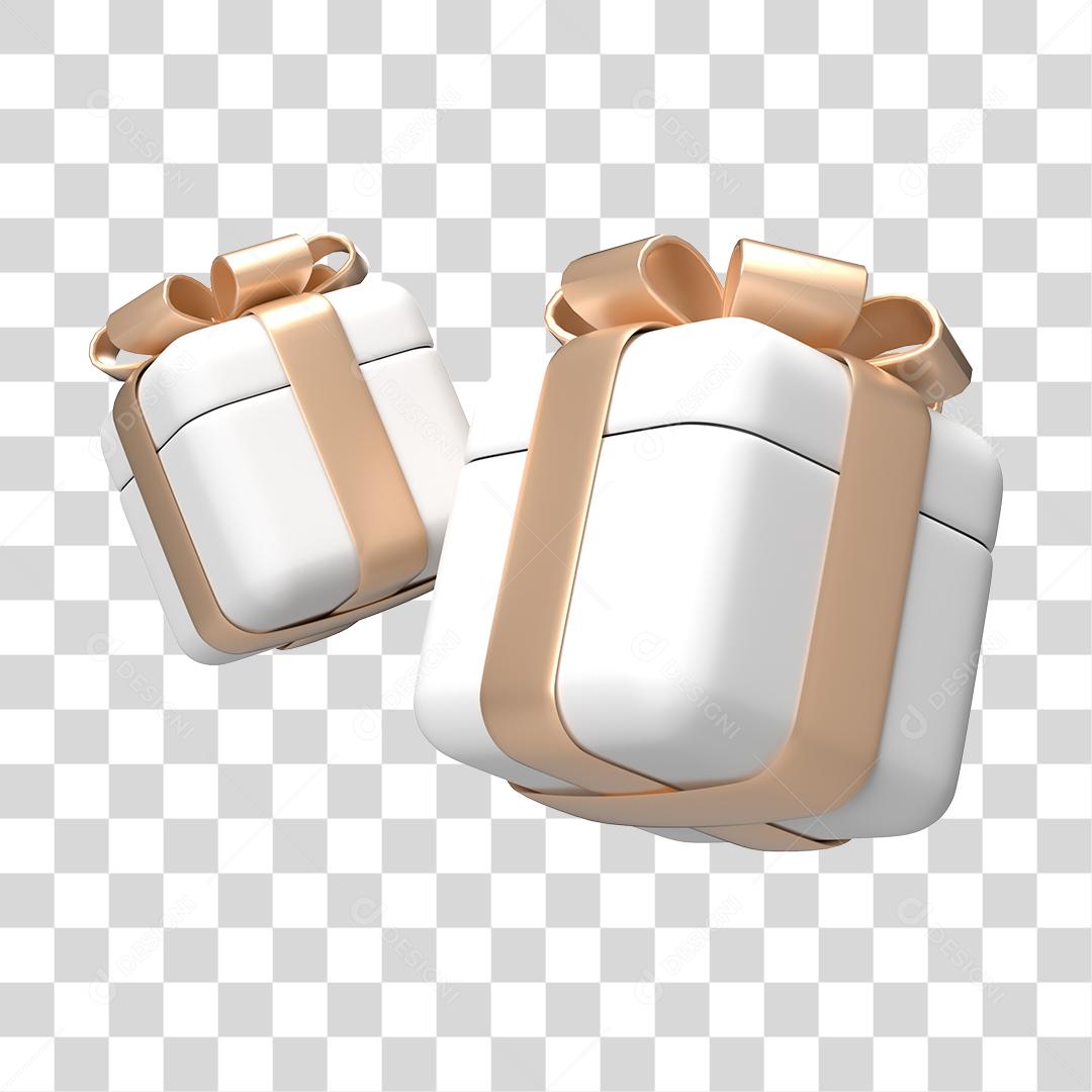 Caixas de Presentes Branca Elemento 3D PNG Transparente