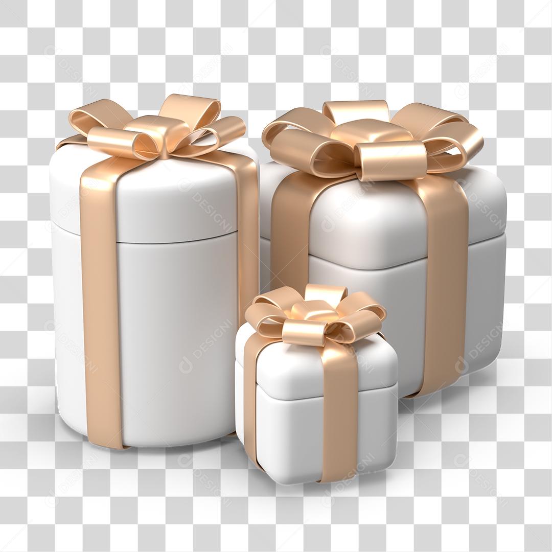 Caixas de Presentes Branca Elemento 3D PNG Transparente