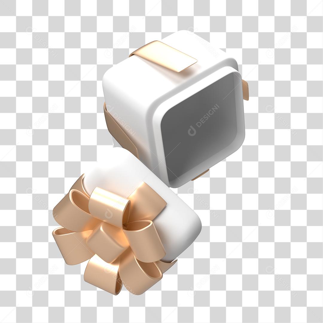Caixa de Presente Branca Elemento 3D PNG Transparente