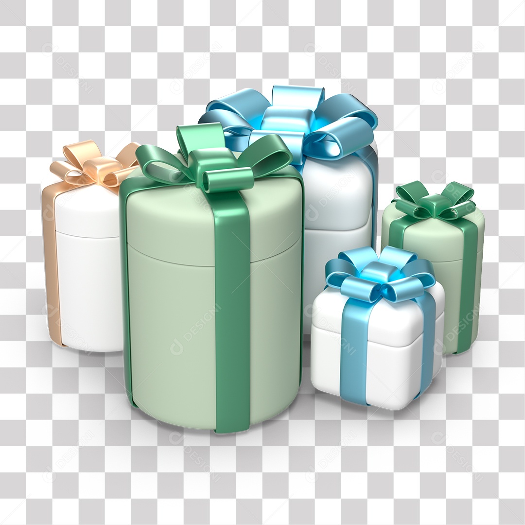Varias Caixas de Presentes Elemento 3D PNG Transparente