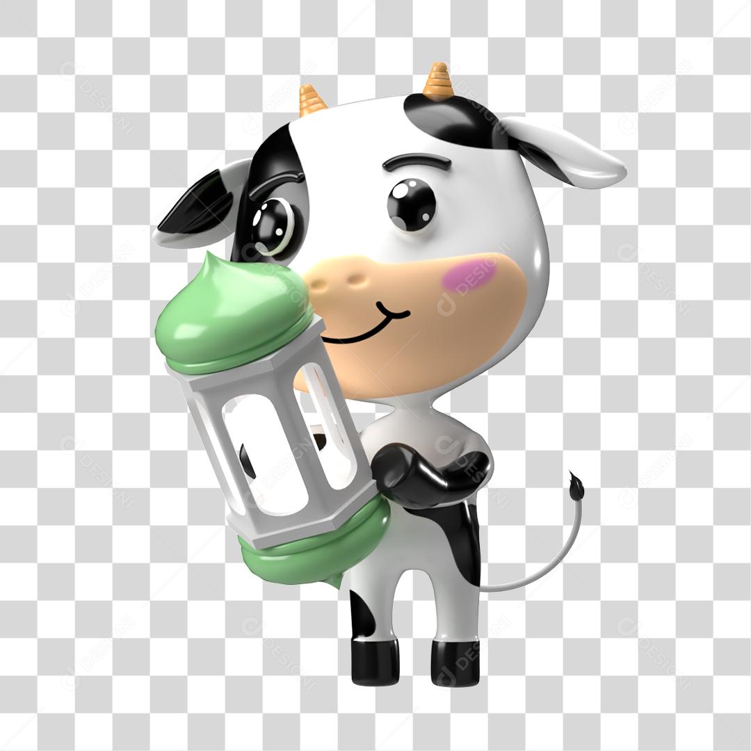 Desenho 3D Filhote de Vaca Brincando PNG Transparente