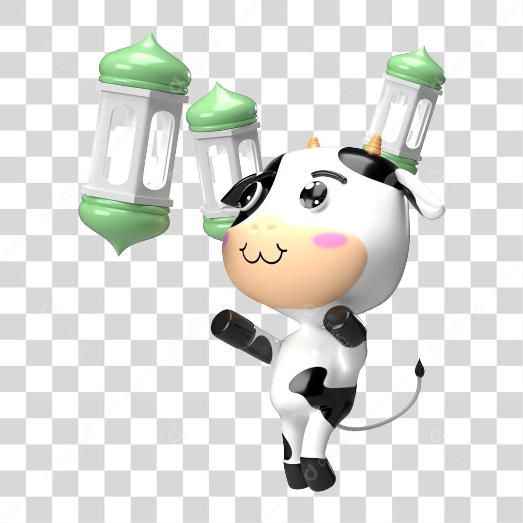 Desenho 3D Filhote de Vaca Brincando PNG Transparente