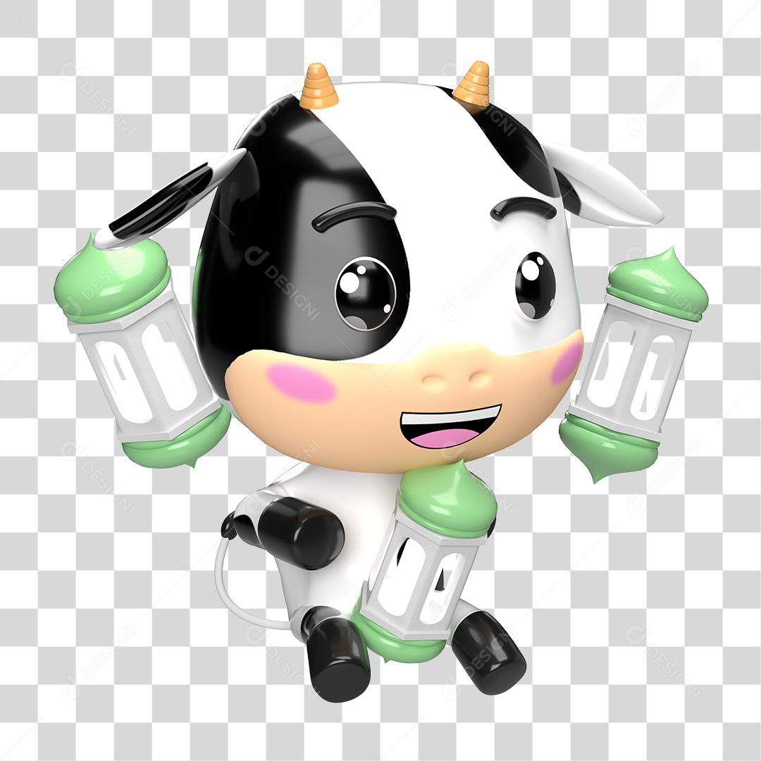 Desenho 3D Filhote de Vaca Brincando PNG Transparente