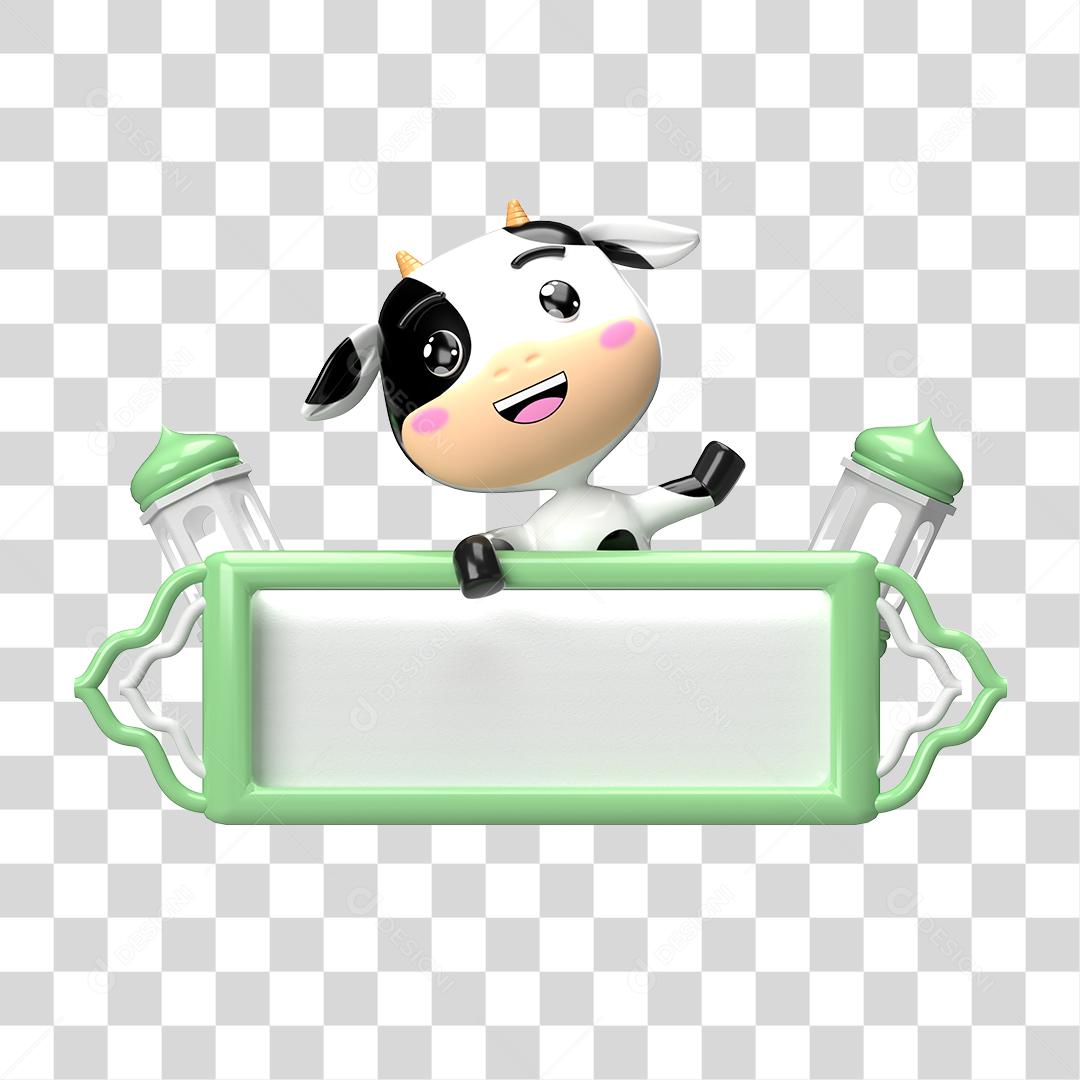Desenho 3D Filhote de Vaca Brincando PNG Transparente