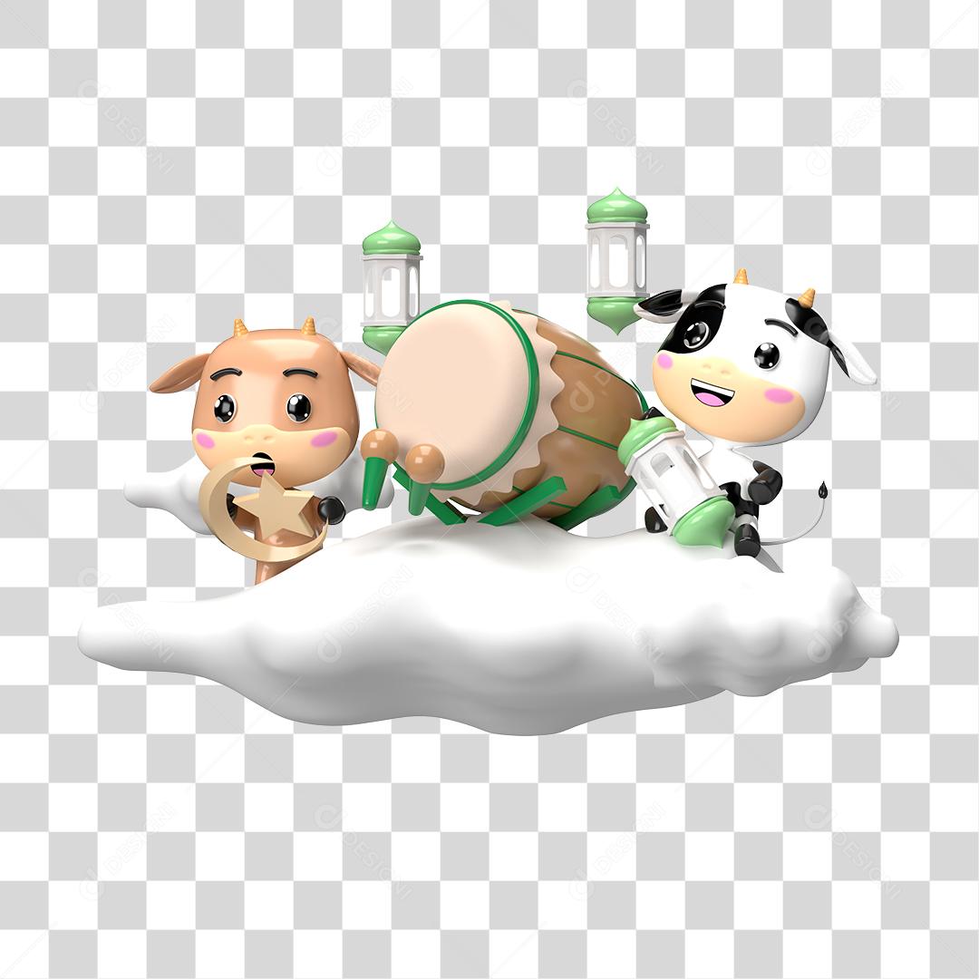 3D Drawing Baby Cow and Sheep Playing PNG Transparent