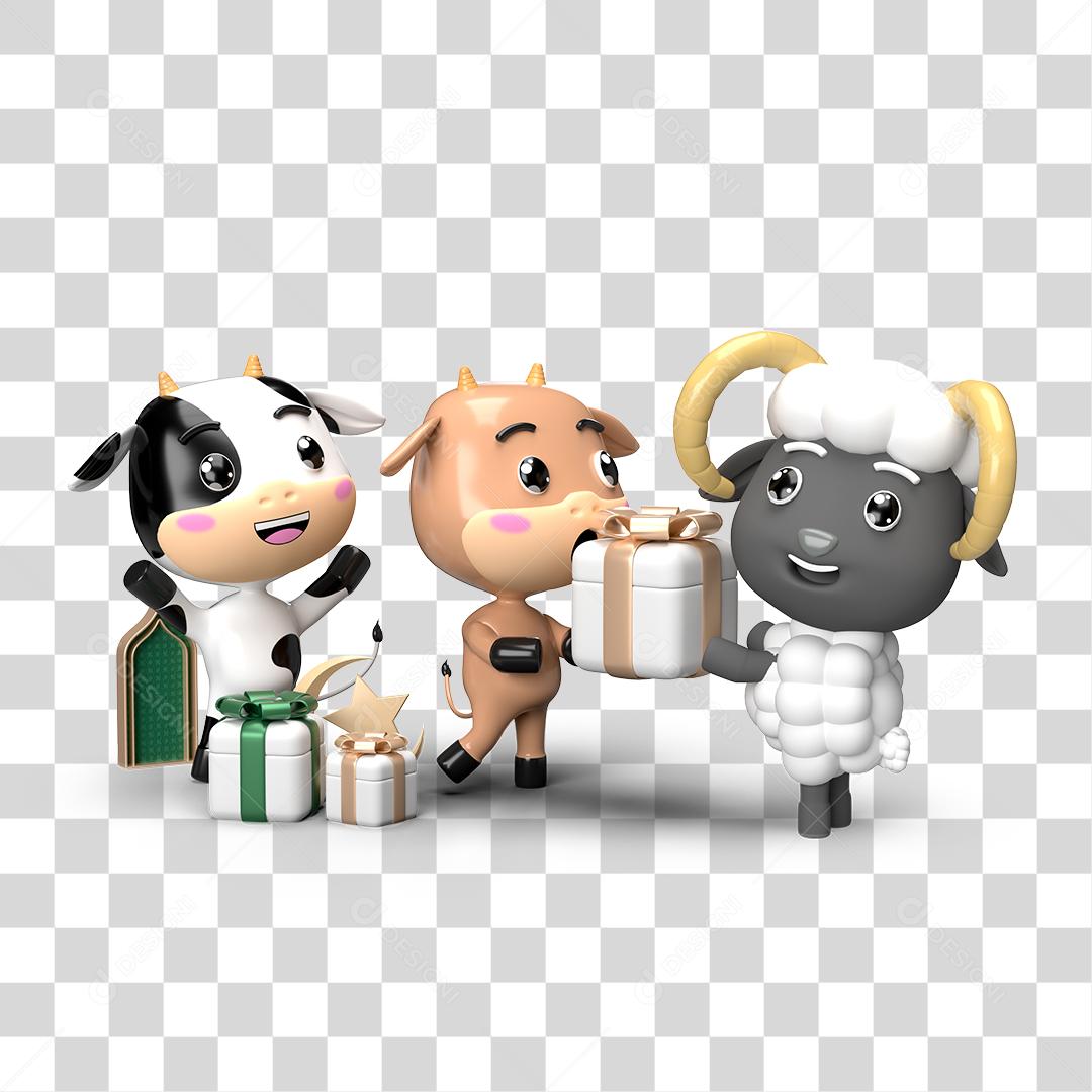 Desenho 3D Animais Filhotes Brincando PNG Transparente