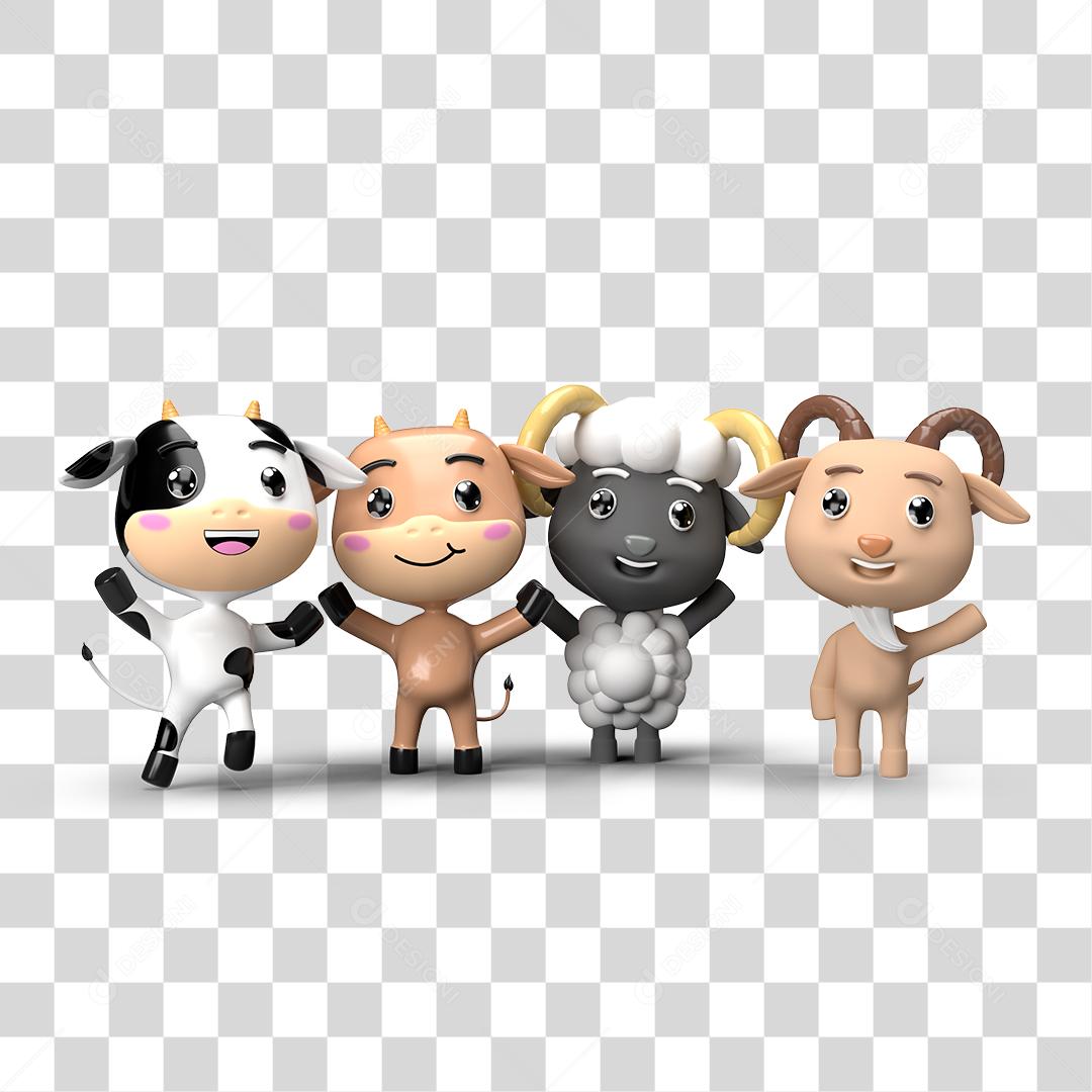 Desenho 3D Animais Filhotes Brincando PNG Transparente