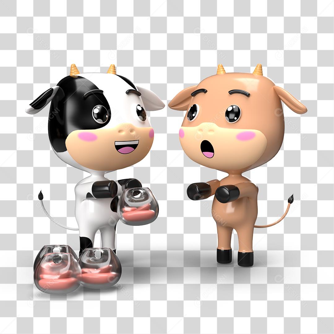 Desenho 3D Filhote de Vaca e Ovelha Brincando PNG Transparente