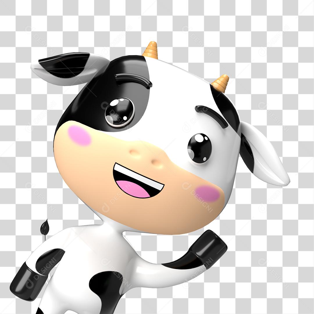 Desenho 3D Filhote de Vaca Brincando PNG Transparente