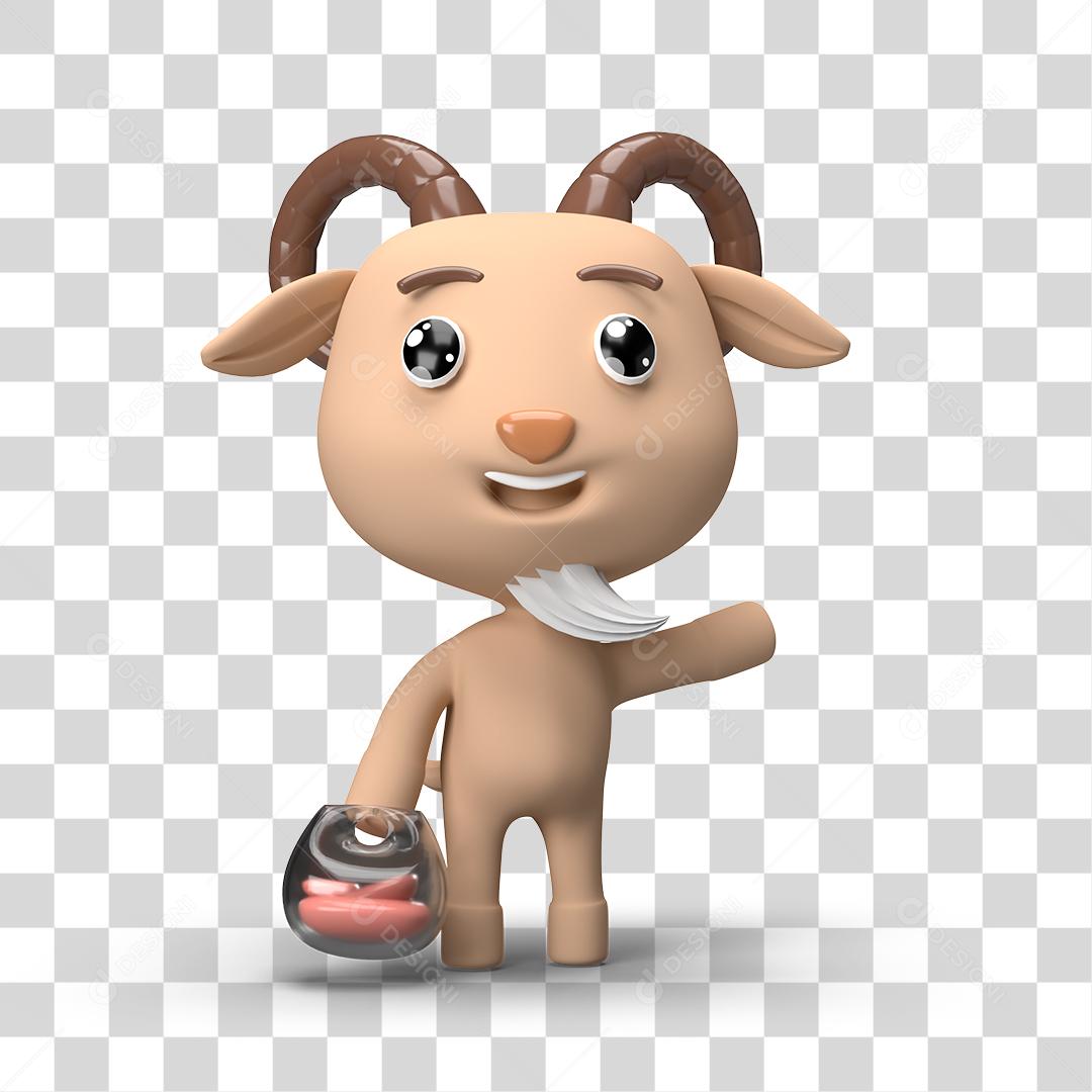 Desenho 3D Filhote de Ovelha Brincando PNG Transparente