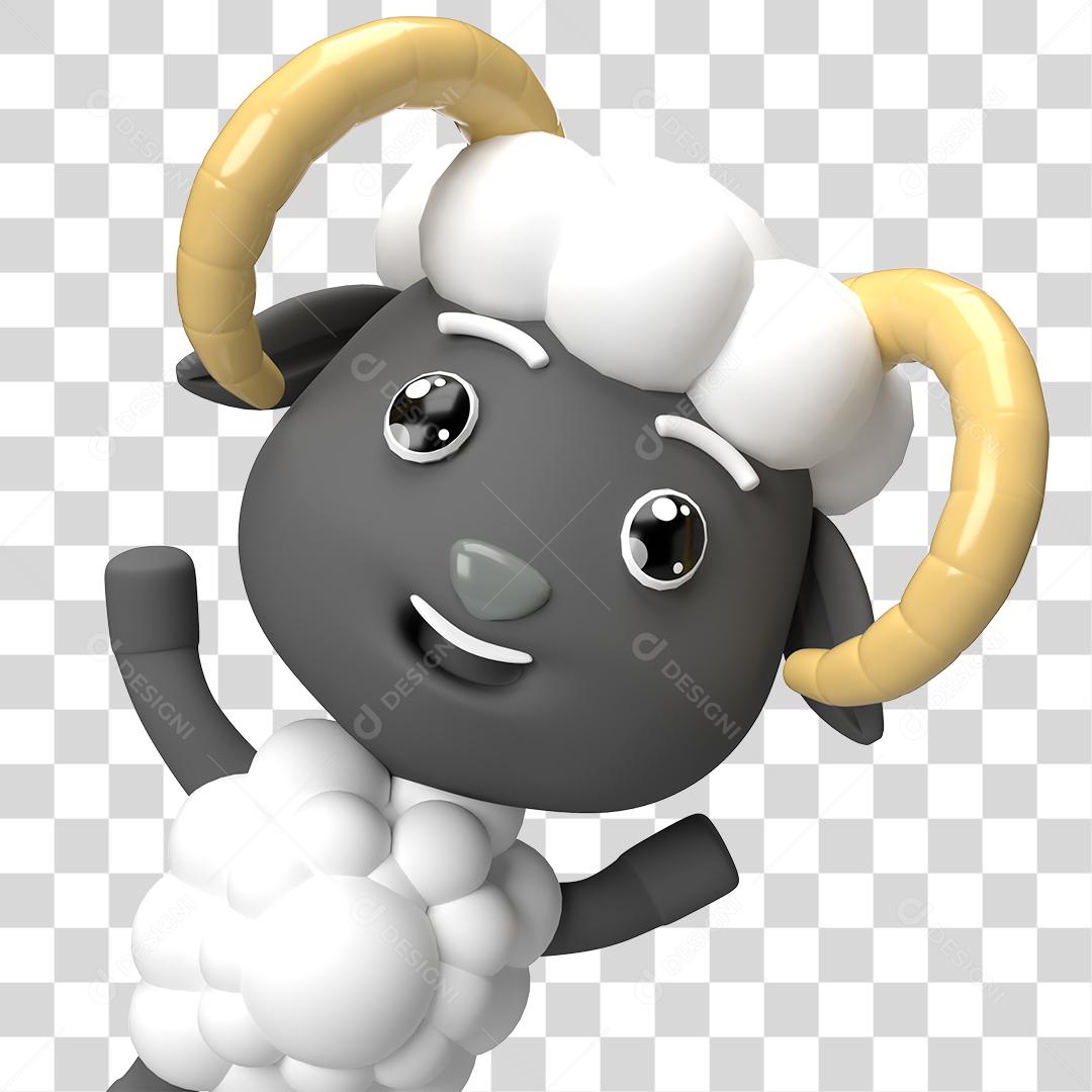 Desenho 3D Filhote de Ovelha Brincando PNG Transparente